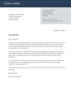 Cover letter example for Blue & Green CV