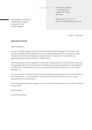 Cover letter example for CV 2025