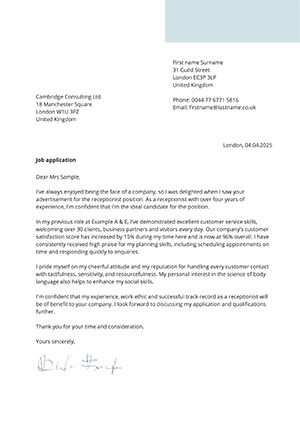 Cover letter example for Template 2026