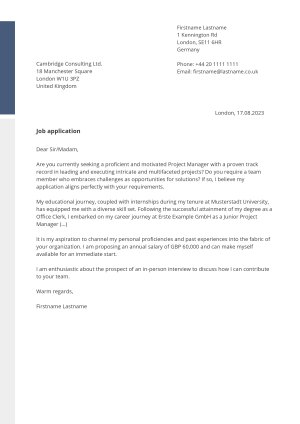 Cover letter example for Elegant CV